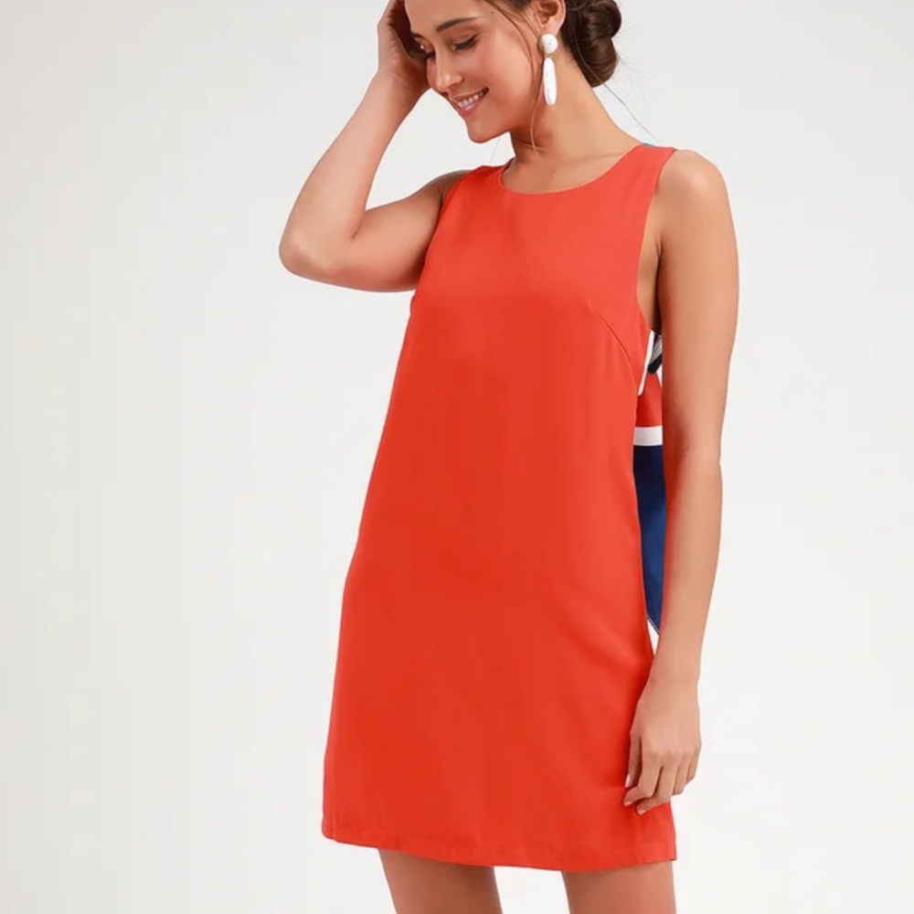 Lulus small sheath with multi stripe tie back.